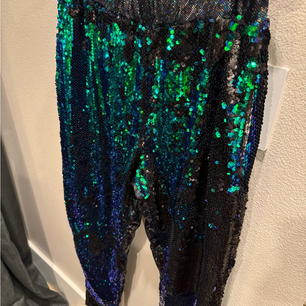 Sequin Black and Green Pants - Picture 2 of 5